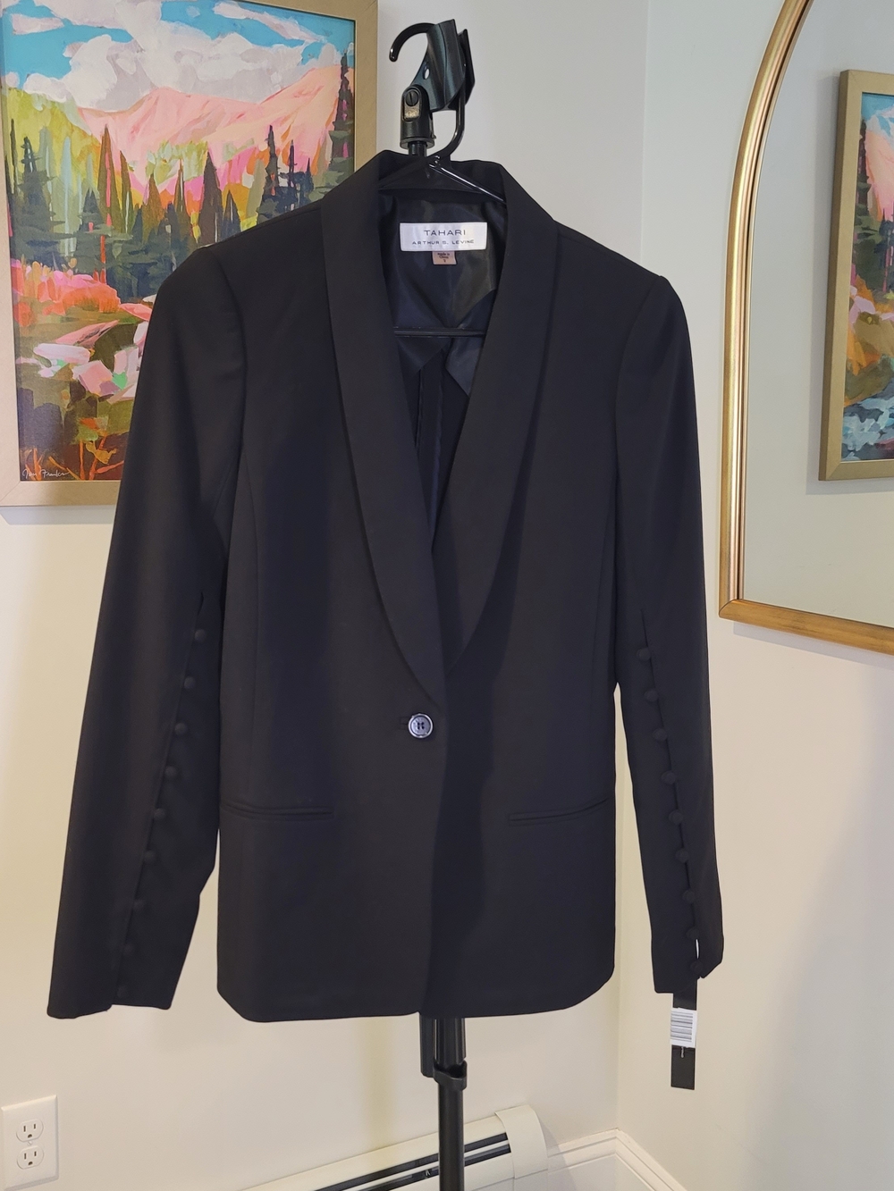 NWT TAHARI Black Blazer Button Arm Detail Preppy Academia Women's Size 2